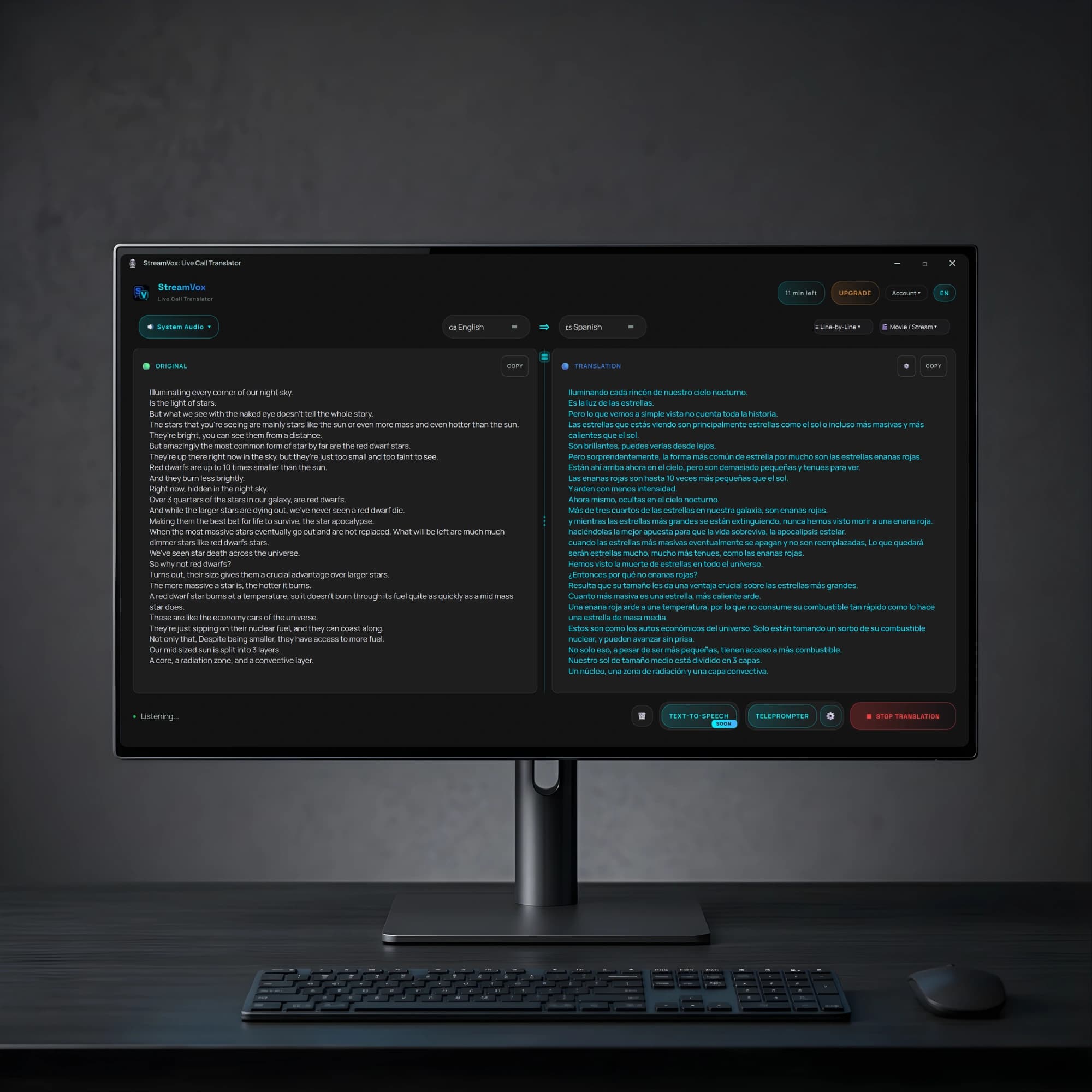 StreamVox running on a Windows monitor with live AI subtitles