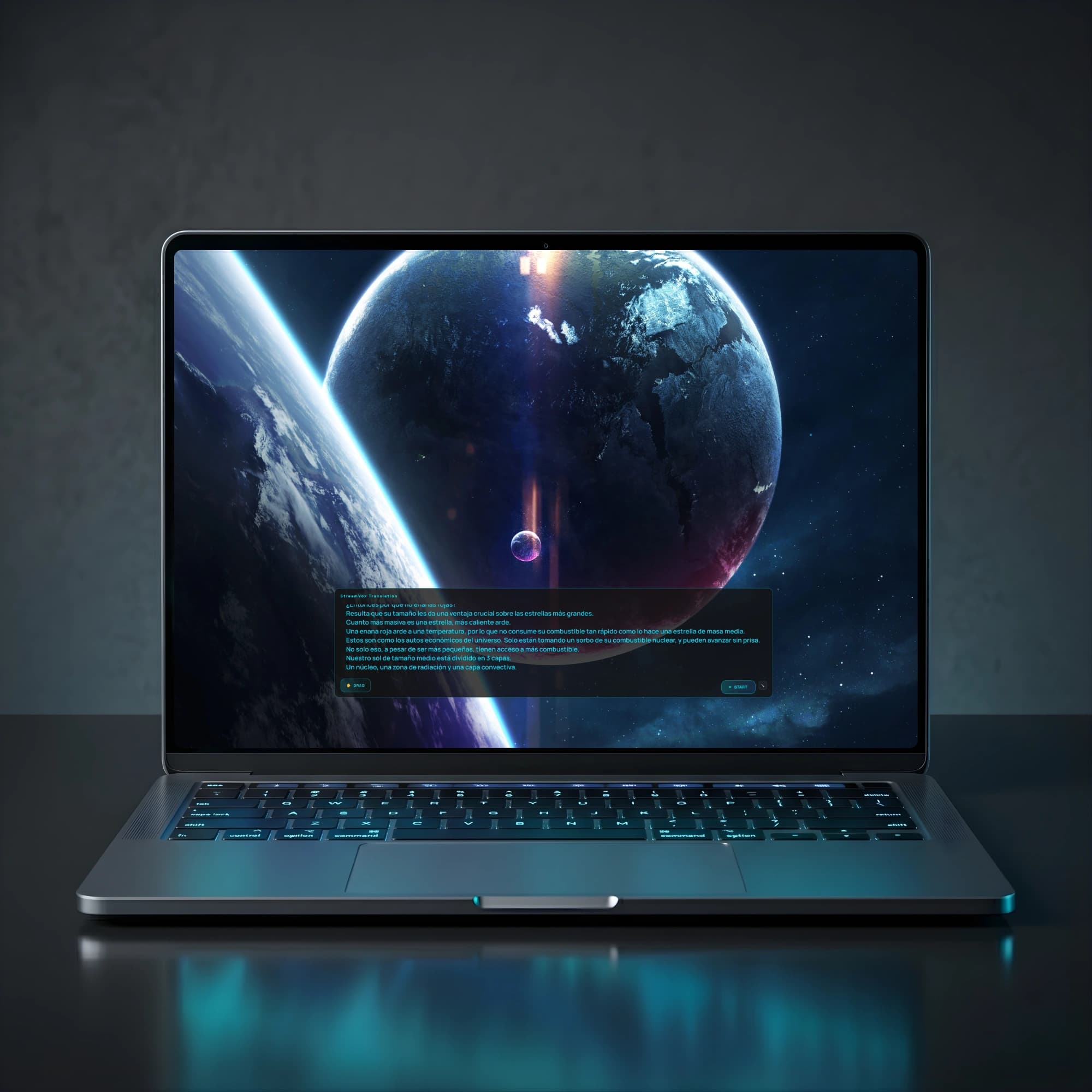 StreamVox’ anpassbares schwebendes Untertitel-Overlay bleibt auf einem Windows-Desktop im Vordergrund
